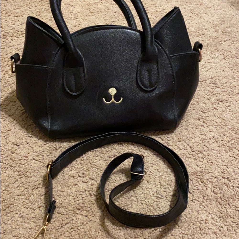 black cat small bag with attachable strap